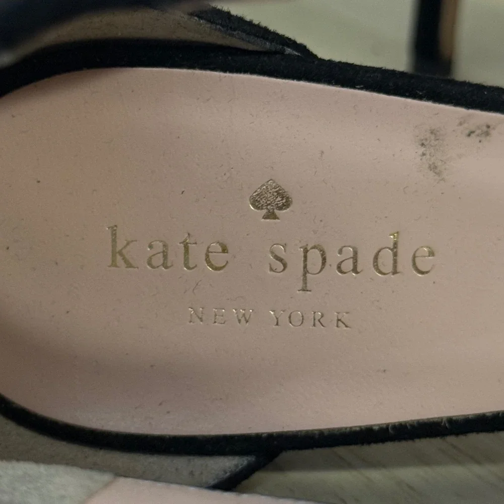 Kate Spade Sala Black Suede T-Strap Tassel Heels Sandals 10 M Made in Italy